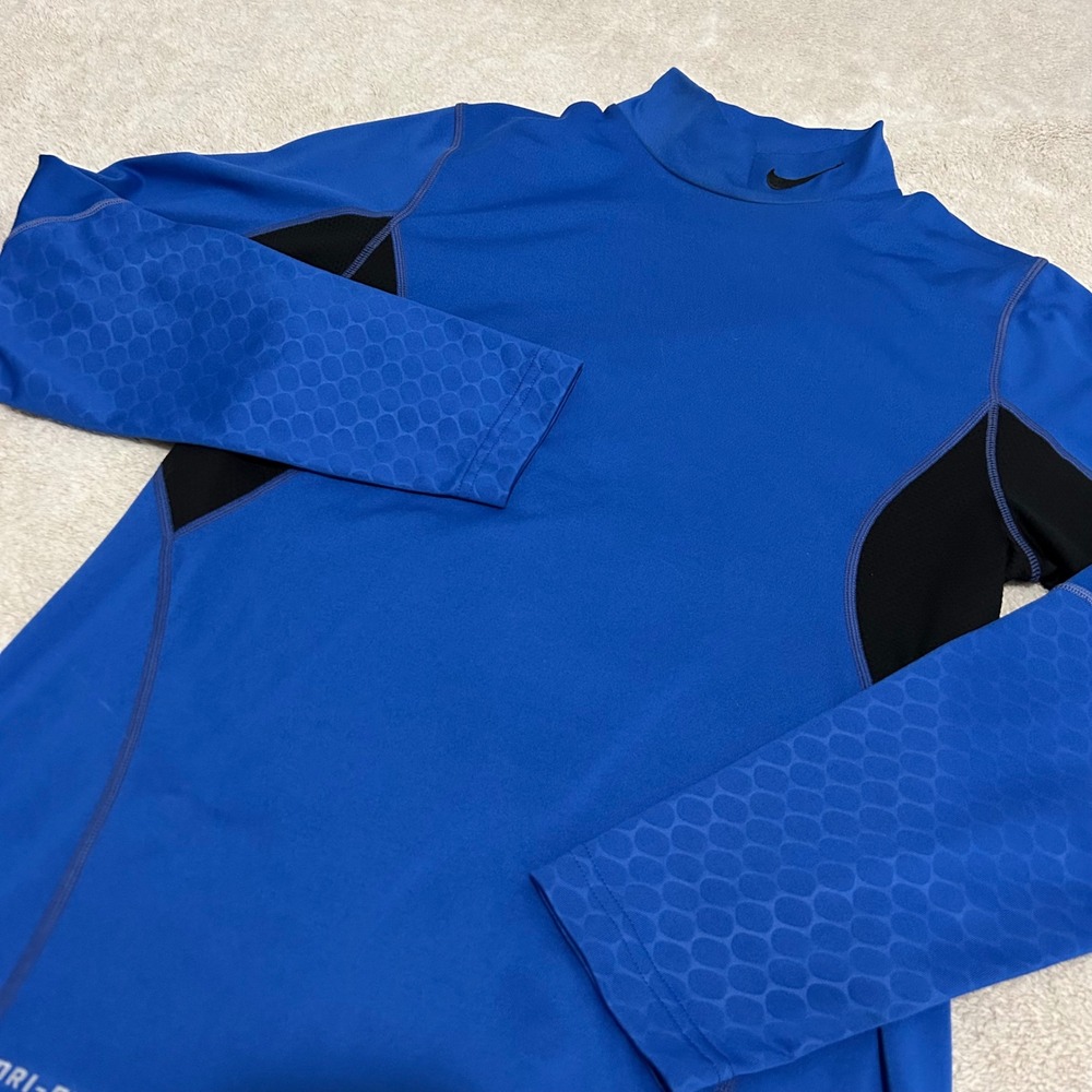 Nike Pro Combat Dri-FIT Mock Neck‎  Mens S Blue Black Fitted  Athletic Training